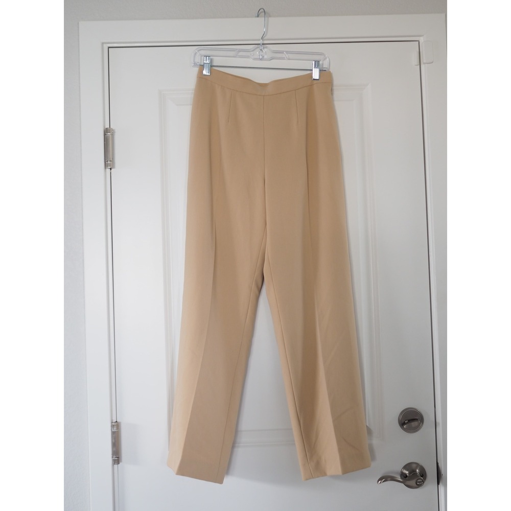 Kasper Petite Tan Straight Leg Trousers Minimalist Officecore 4P Good Side Zip